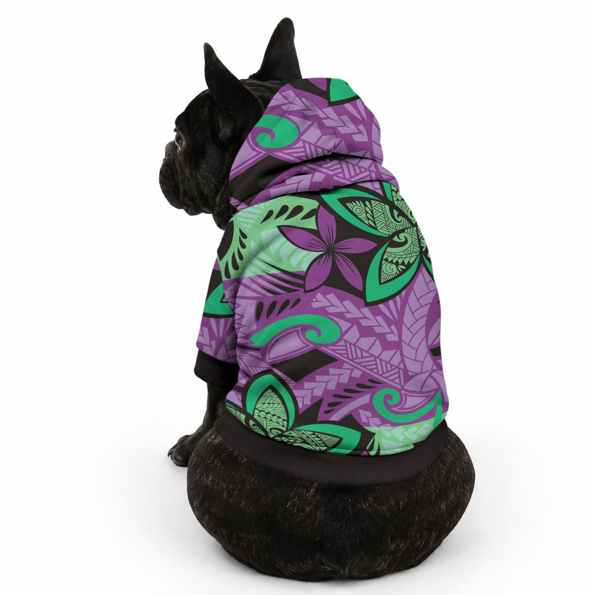Plumeria Polynesian Pattern Pet Hoodie Unique Fantasy Purple Green