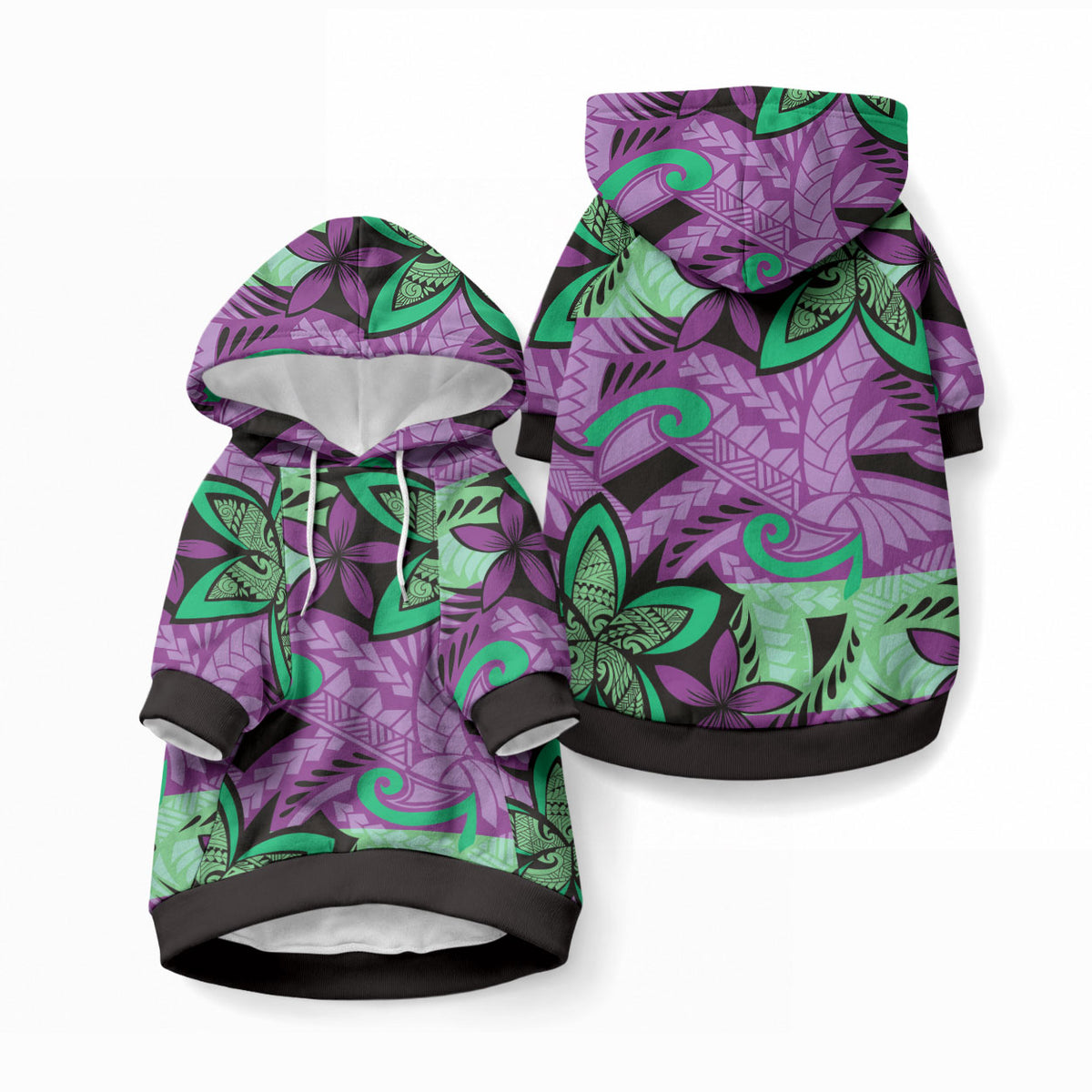 Plumeria Polynesian Pattern Pet Hoodie Unique Fantasy Purple Green