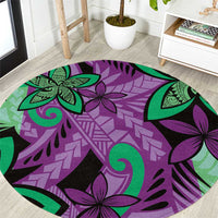 Plumeria Polynesian Pattern Round Carpet Unique Fantasy Purple Green