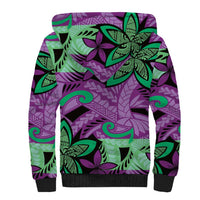 Plumeria Polynesian Pattern Sherpa Hoodie Unique Fantasy Purple Green