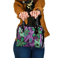 Plumeria Polynesian Pattern Shoulder Handbag Unique Fantasy Purple Green