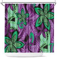 Plumeria Polynesian Pattern Shower Curtain Unique Fantasy Purple Green