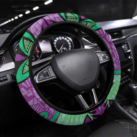 Plumeria Polynesian Pattern Steering Wheel Cover Unique Fantasy Purple Green