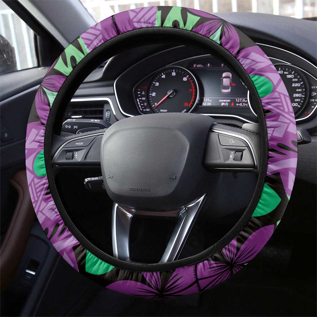 Plumeria Polynesian Pattern Steering Wheel Cover Unique Fantasy Purple Green