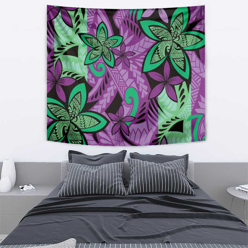 Plumeria Polynesian Pattern Tapestry Unique Fantasy Purple Green