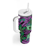 Plumeria Polynesian Pattern Tumbler With Handle Unique Fantasy Purple Green LT01 - Polynesian Pride