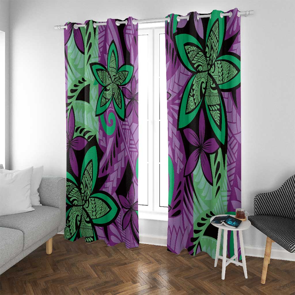 Plumeria Polynesian Pattern Window Curtain Unique Fantasy Purple Green