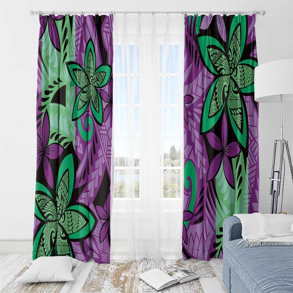 Plumeria Polynesian Pattern Window Curtain Unique Fantasy Purple Green