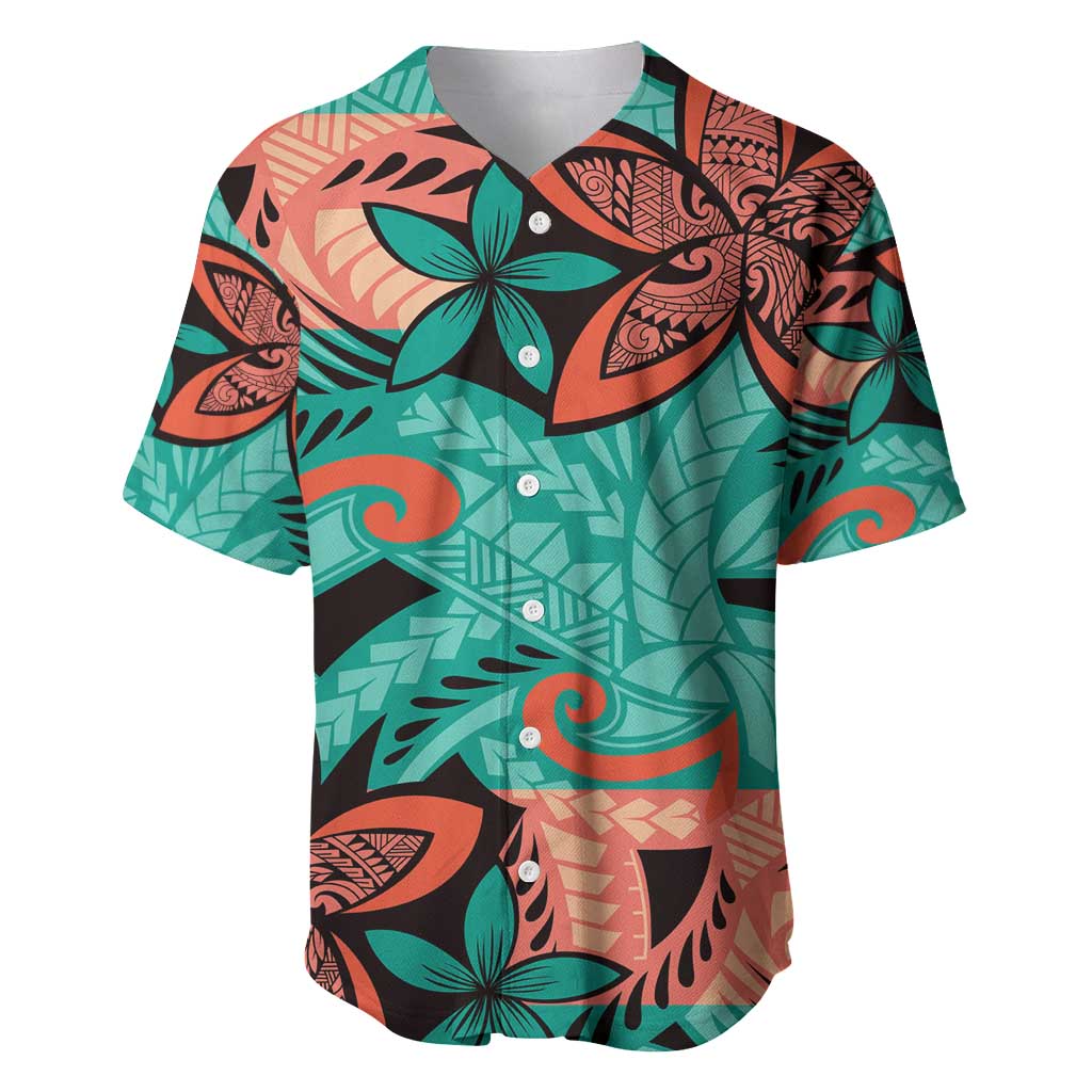 Plumeria Polynesian Pattern Baseball Jersey Unique Fantasy Teal Orange LT01 Teal - Polynesian Pride