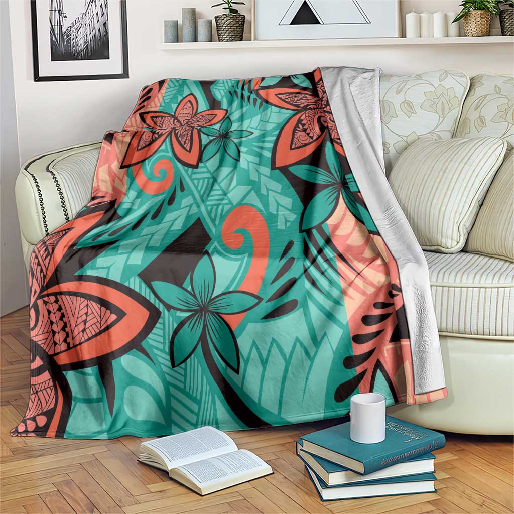 Plumeria Polynesian Pattern Blanket Unique Fantasy Teal Orange