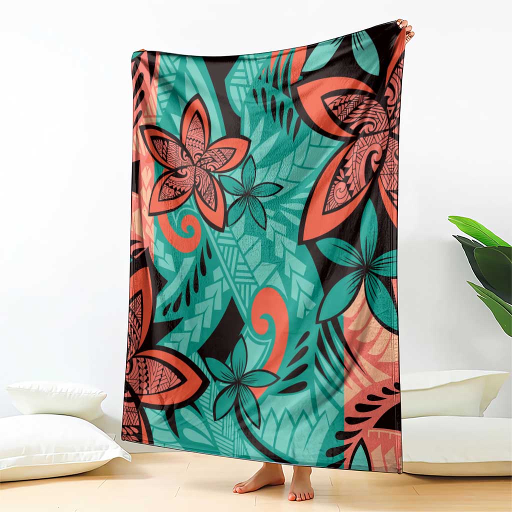 Plumeria Polynesian Pattern Blanket Unique Fantasy Teal Orange