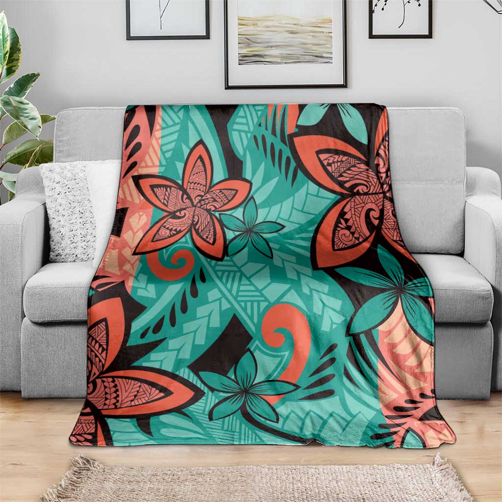 Plumeria Polynesian Pattern Blanket Unique Fantasy Teal Orange