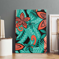 Plumeria Polynesian Pattern Canvas Wall Art Unique Fantasy Teal Orange