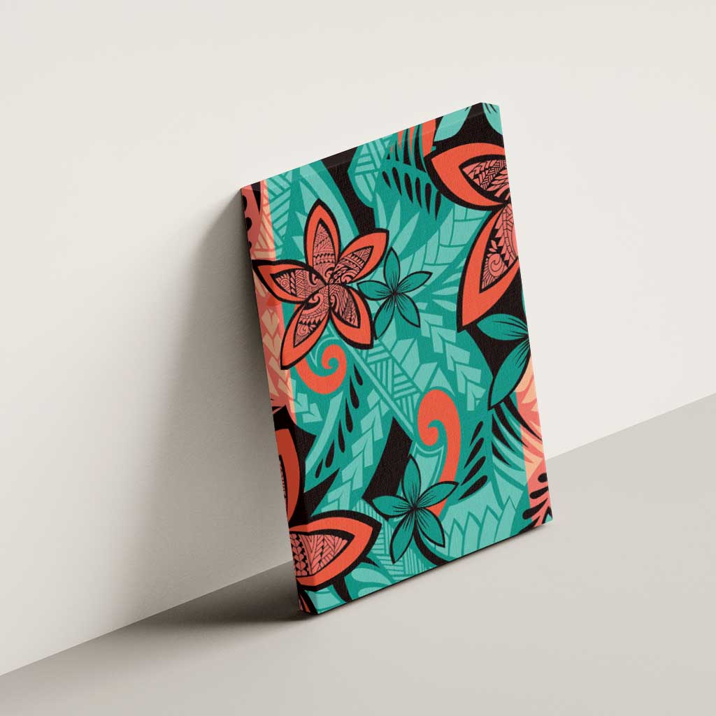 Plumeria Polynesian Pattern Canvas Wall Art Unique Fantasy Teal Orange