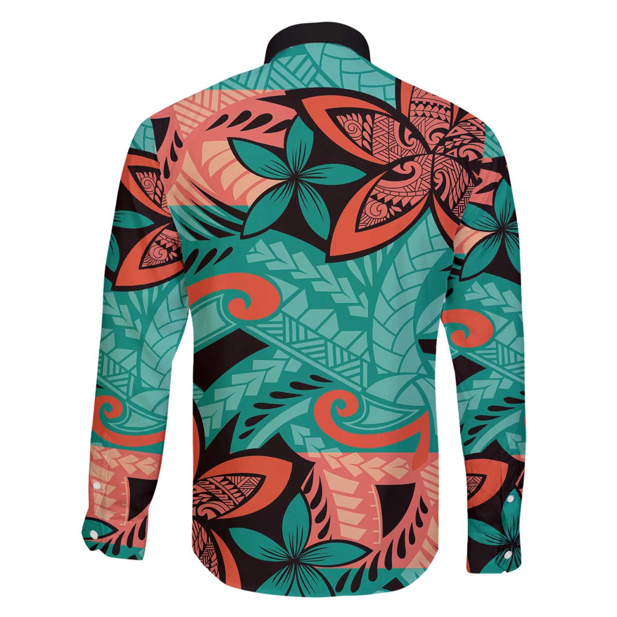 Plumeria Polynesian Pattern Family Matching Off The Shoulder Long Sleeve Dress and Hawaiian Shirt Unique Fantasy Teal Orange