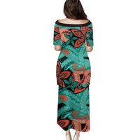 Plumeria Polynesian Pattern Family Matching Puletasi and Hawaiian Shirt Unique Fantasy Teal Orange LT01 - Polynesian Pride