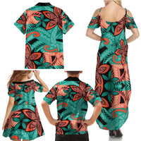 Plumeria Polynesian Pattern Family Matching Summer Maxi Dress and Hawaiian Shirt Unique Fantasy Teal Orange LT01 - Polynesian Pride