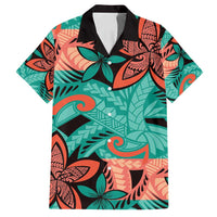 Plumeria Polynesian Pattern Family Matching Tank Maxi Dress and Hawaiian Shirt Unique Fantasy Teal Orange LT01 Dad's Shirt - Short Sleeve Teal - Polynesian Pride