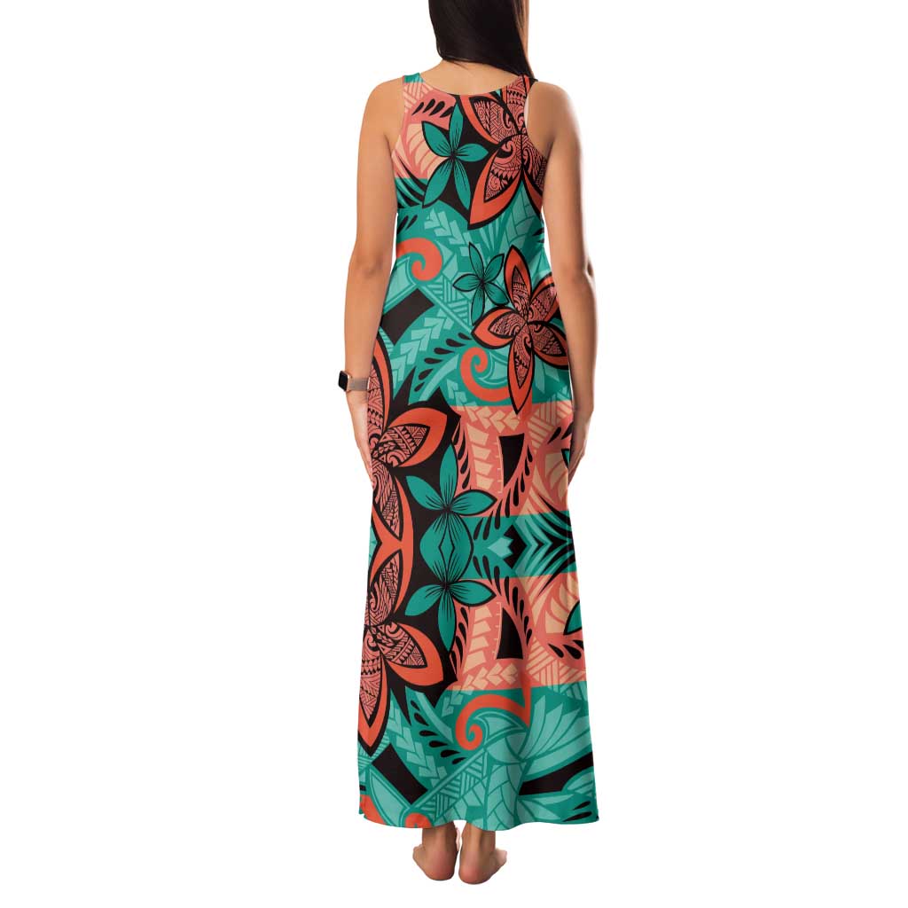 Plumeria Polynesian Pattern Family Matching Tank Maxi Dress and Hawaiian Shirt Unique Fantasy Teal Orange LT01 - Polynesian Pride
