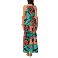 Plumeria Polynesian Pattern Family Matching Tank Maxi Dress and Hawaiian Shirt Unique Fantasy Teal Orange LT01 - Polynesian Pride
