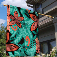 Plumeria Polynesian Pattern Garden Flag Unique Fantasy Teal Orange
