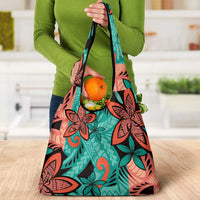 Plumeria Polynesian Pattern Grocery Bag Unique Fantasy Teal Orange LT01 - Polynesian Pride
