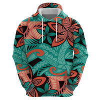 Plumeria Polynesian Pattern Hoodie Unique Fantasy Teal Orange LT01 - Polynesian Pride