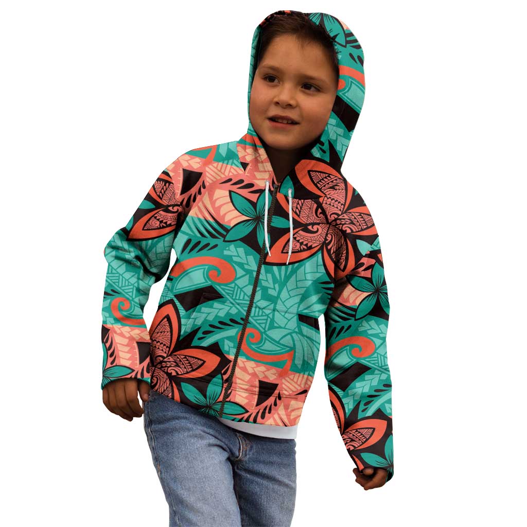 Plumeria Polynesian Pattern Kid Hoodie Unique Fantasy Teal Orange