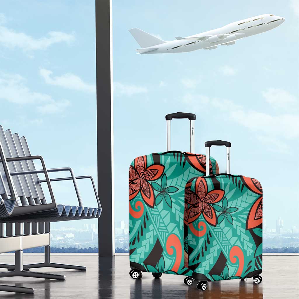 Plumeria Polynesian Pattern Luggage Cover Unique Fantasy Teal Orange LT01 - Polynesian Pride