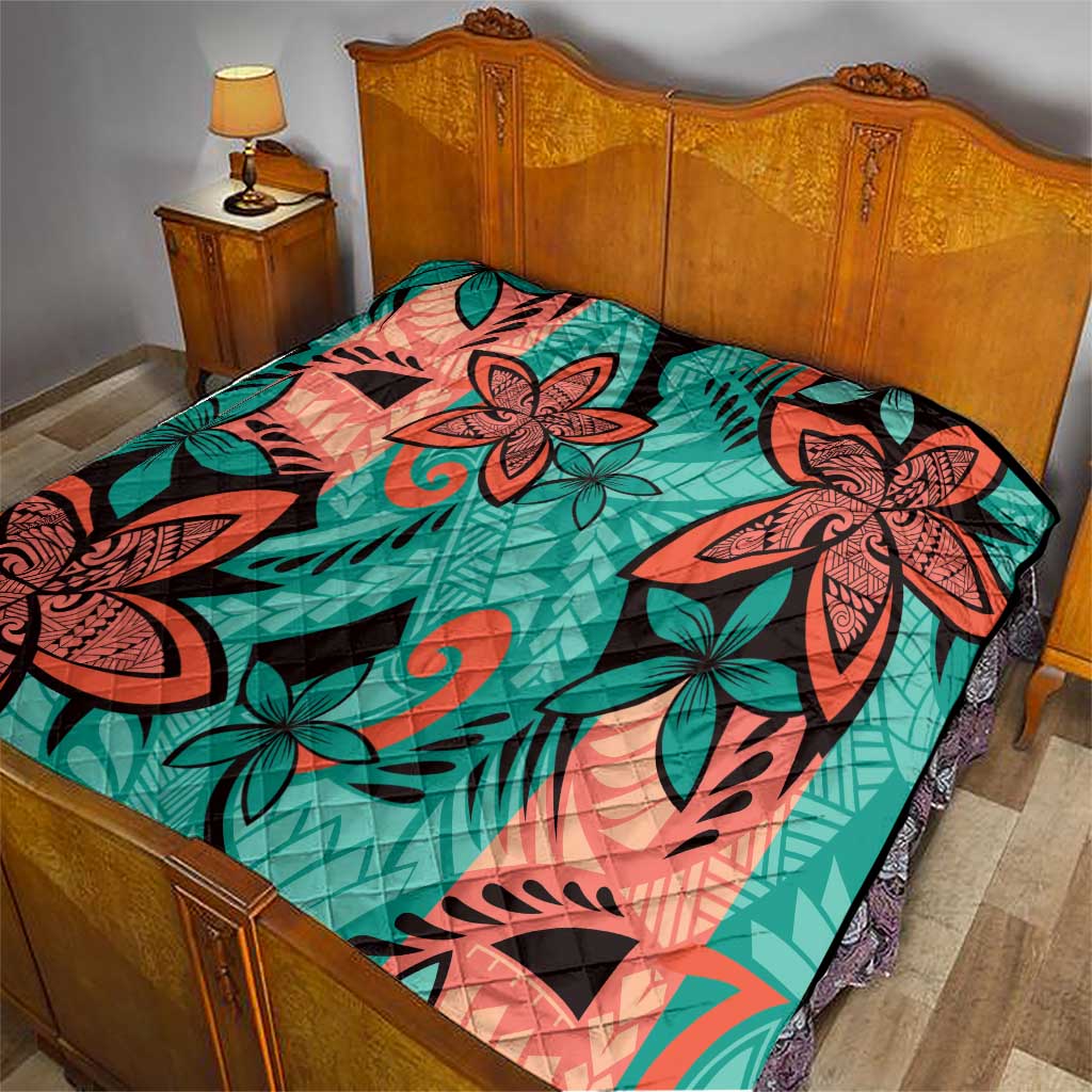 Plumeria Polynesian Pattern Quilt Unique Fantasy Teal Orange LT01 - Polynesian Pride