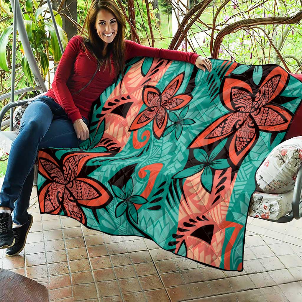 Plumeria Polynesian Pattern Quilt Unique Fantasy Teal Orange LT01 - Polynesian Pride