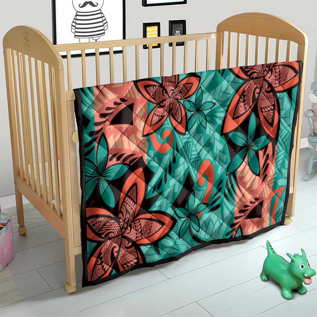 Plumeria Polynesian Pattern Quilt Unique Fantasy Teal Orange LT01 - Polynesian Pride