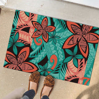Plumeria Polynesian Pattern Rubber Doormat Unique Fantasy Teal Orange