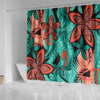 Plumeria Polynesian Pattern Shower Curtain Unique Fantasy Teal Orange