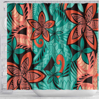 Plumeria Polynesian Pattern Shower Curtain Unique Fantasy Teal Orange