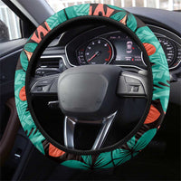 Plumeria Polynesian Pattern Steering Wheel Cover Unique Fantasy Teal Orange