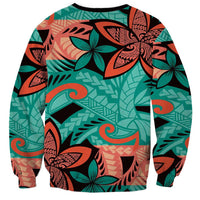 Plumeria Polynesian Pattern Sweatshirt Unique Fantasy Teal Orange