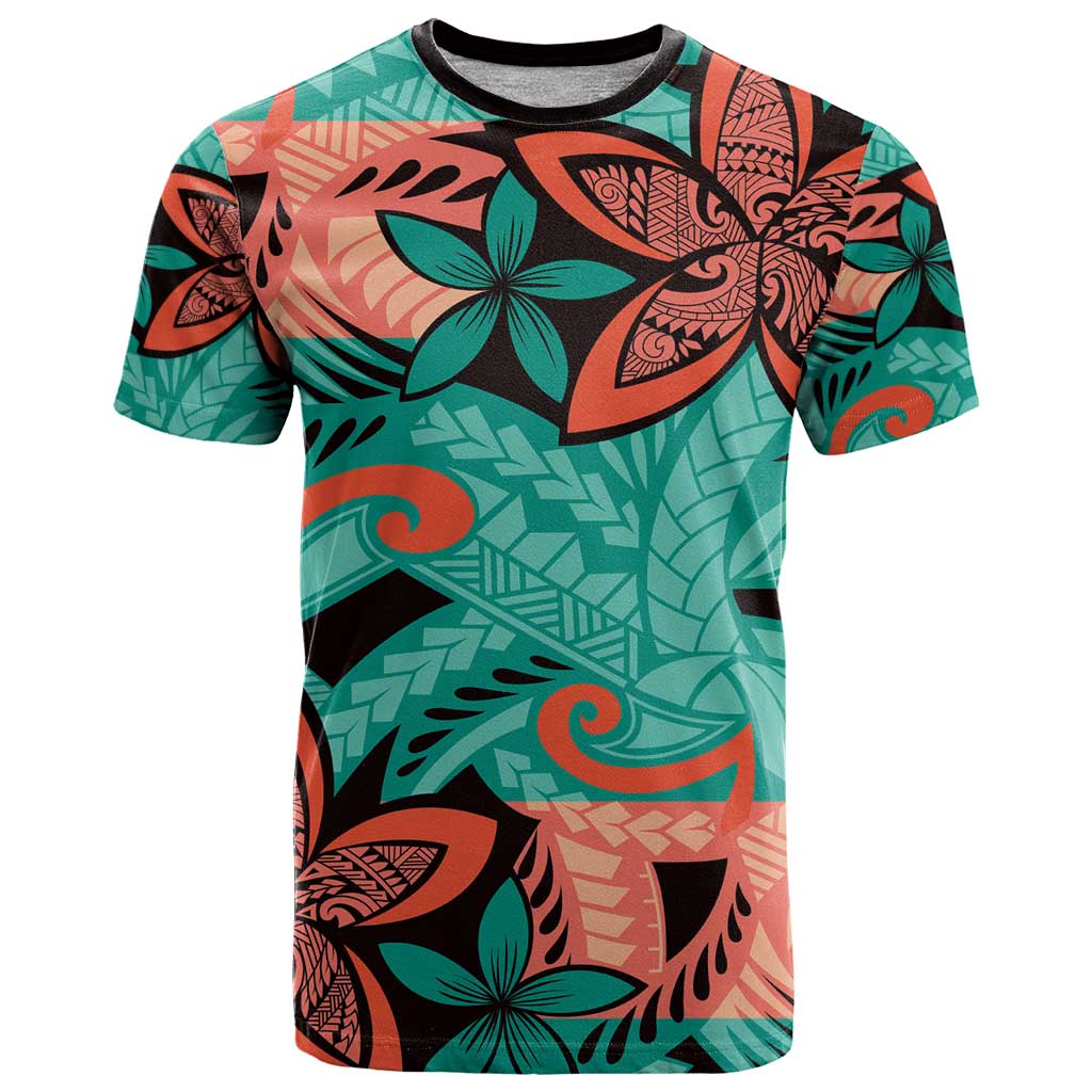 Plumeria Polynesian Pattern T Shirt Unique Fantasy Teal Orange LT01 Teal - Polynesian Pride