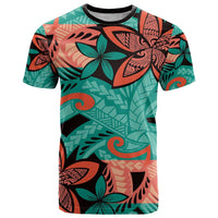 Plumeria Polynesian Pattern T Shirt Unique Fantasy Teal Orange LT01 Teal - Polynesian Pride