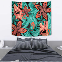 Plumeria Polynesian Pattern Tapestry Unique Fantasy Teal Orange
