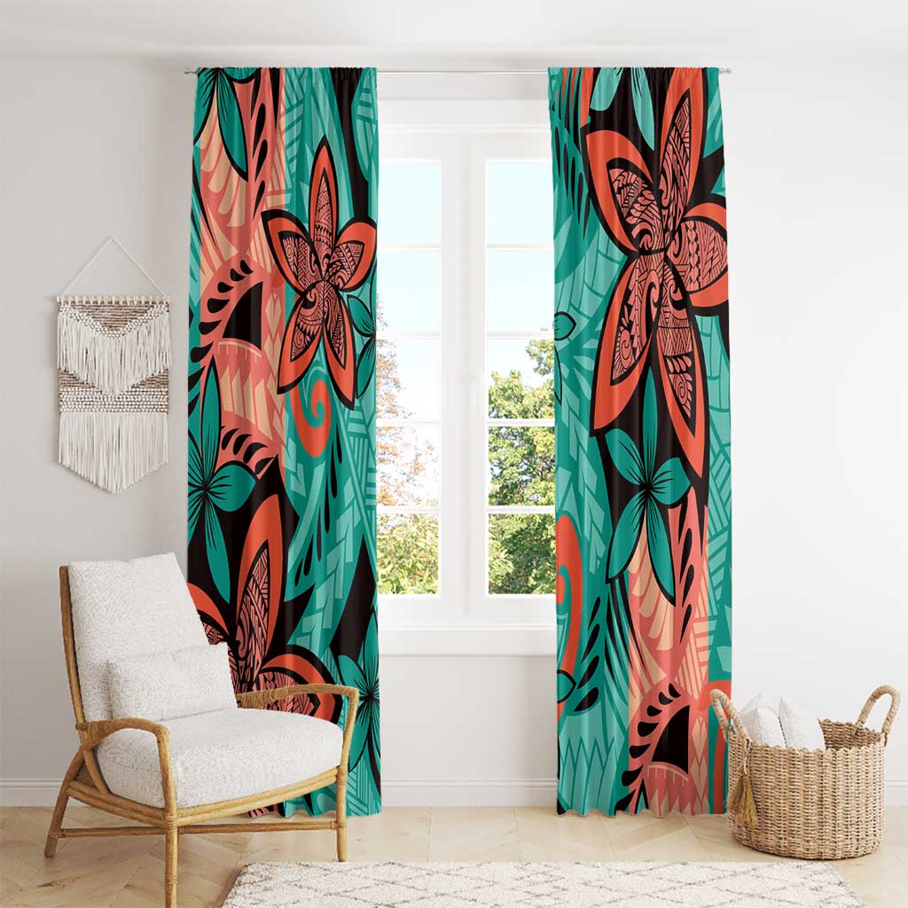 Plumeria Polynesian Pattern Window Curtain Unique Fantasy Teal Orange