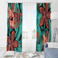 Plumeria Polynesian Pattern Window Curtain Unique Fantasy Teal Orange