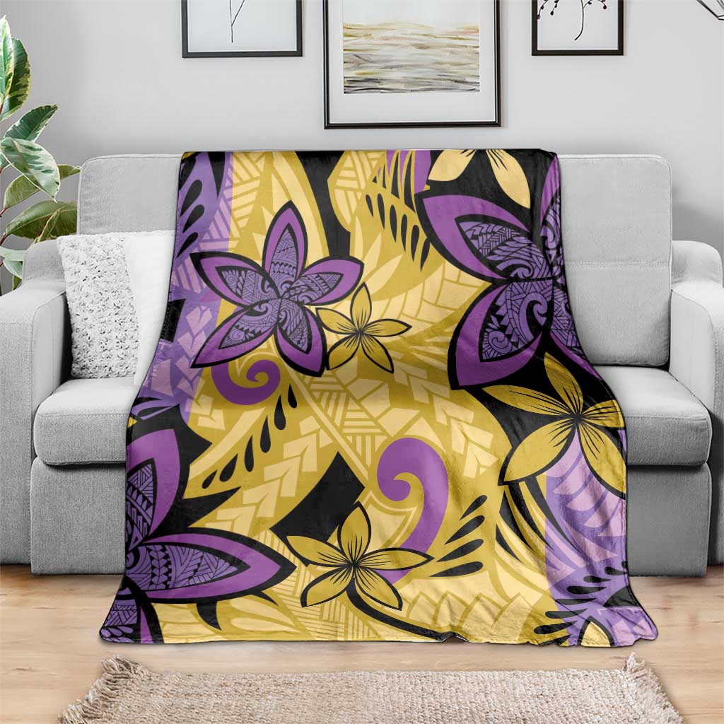 Plumeria Polynesian Pattern Blanket Unique Fantasy Yellow Purple
