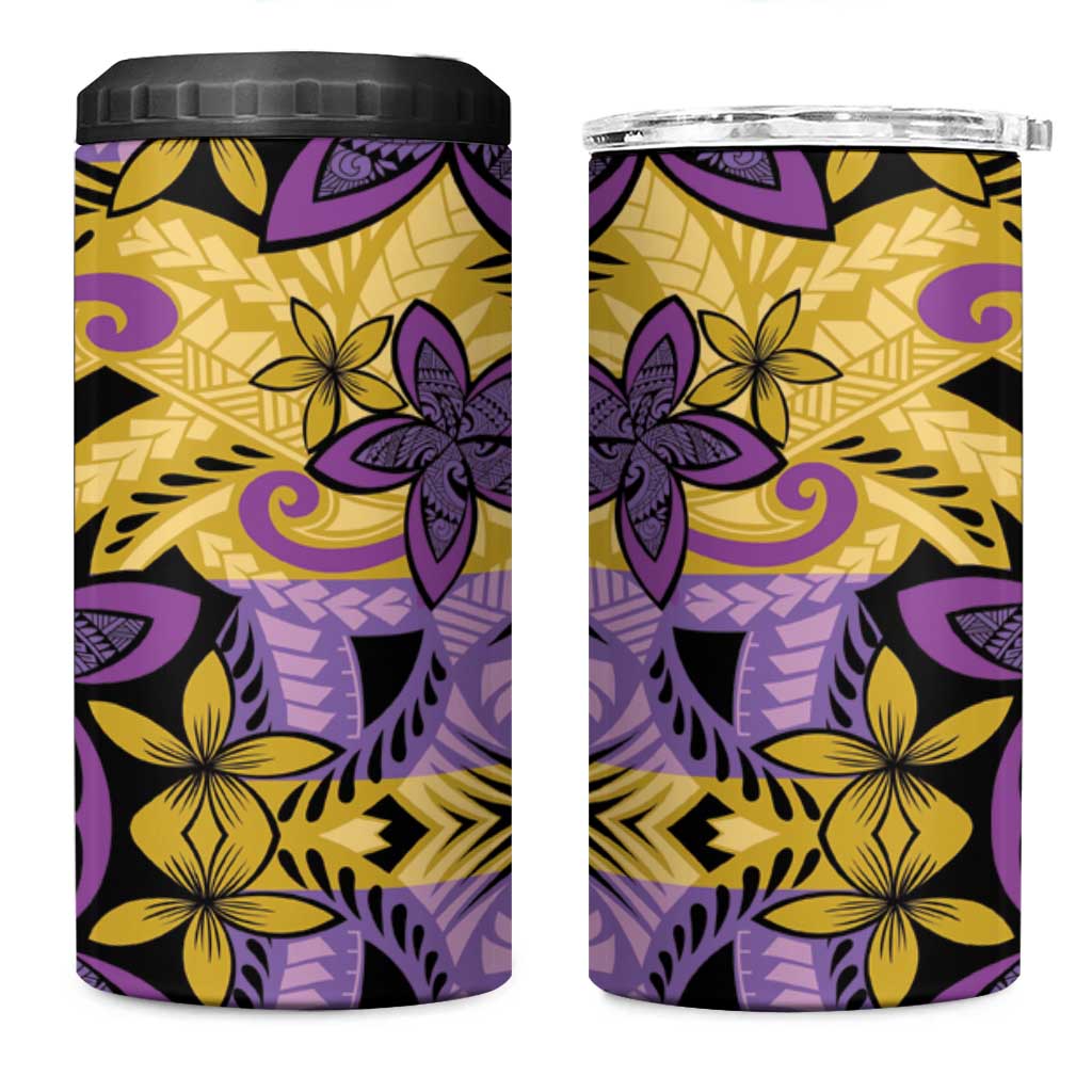 Plumeria Polynesian Pattern 4 in 1 Can Cooler Tumbler Unique Fantasy Yellow Purple LT01 One Size: 16 oz Yellow - Polynesian Pride