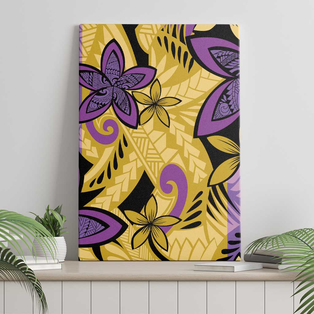 Plumeria Polynesian Pattern Canvas Wall Art Unique Fantasy Yellow Purple