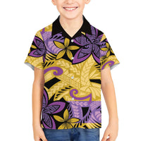 Plumeria Polynesian Pattern Family Matching Long Sleeve Bodycon Dress and Hawaiian Shirt Unique Fantasy Yellow Purple LT01 Son's Shirt Yellow - Polynesian Pride