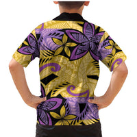 Plumeria Polynesian Pattern Family Matching Mermaid Dress and Hawaiian Shirt Unique Fantasy Yellow Purple LT01 - Polynesian Pride