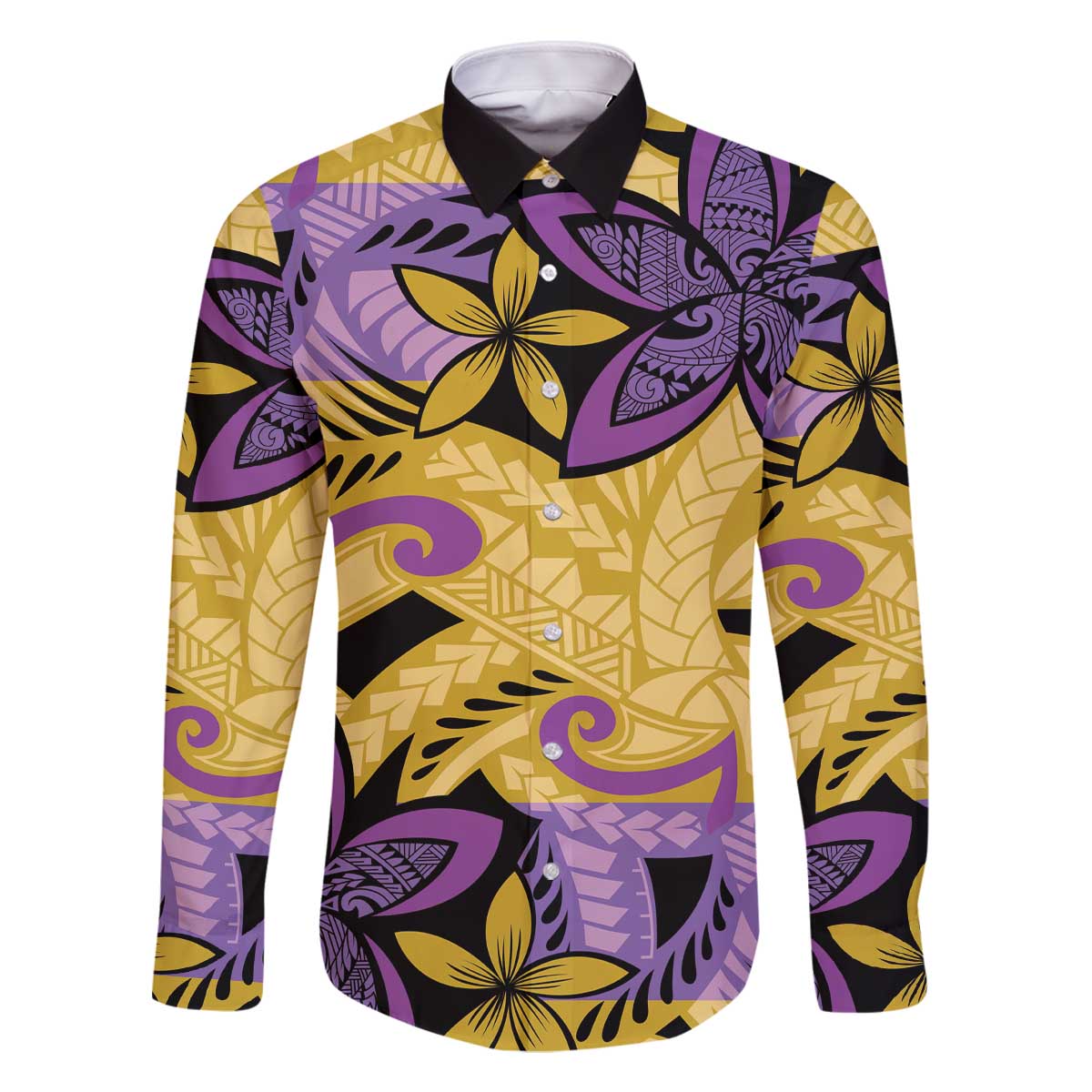 Plumeria Polynesian Pattern Family Matching Off The Shoulder Long Sleeve Dress and Hawaiian Shirt Unique Fantasy Yellow Purple
