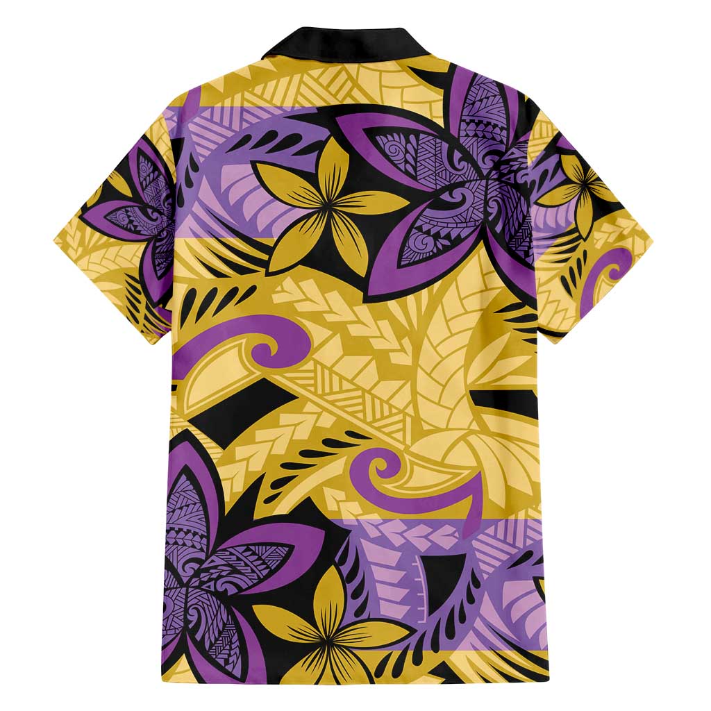 Plumeria Polynesian Pattern Family Matching Off Shoulder Short Dress and Hawaiian Shirt Unique Fantasy Yellow Purple