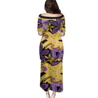 Plumeria Polynesian Pattern Family Matching Puletasi and Hawaiian Shirt Unique Fantasy Yellow Purple LT01 - Polynesian Pride
